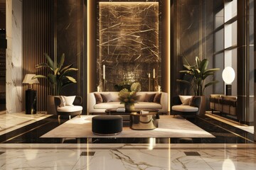 A grand hotel lobby podium with luxurious decor and elegance for premium lifestyle products - obrazy, fototapety, plakaty