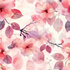 Soft watercolor cherry blossom leaves, seamless, spring light dreams. Seamless Pattern, Fabric Pattern, Tumbler Wrap, Mug Wrap.