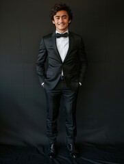 Fototapeta premium Stylish man poses in tuxedo