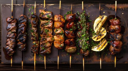 A series of skewers with international ingredients showcasing the global love for grilling
