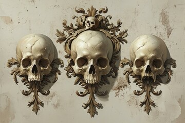 Macabre Rococo skull. Skull fantasy dark. Generate Ai - 783686523