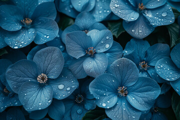 Serene Blue Hydrangeas with Delicate Dew Drops