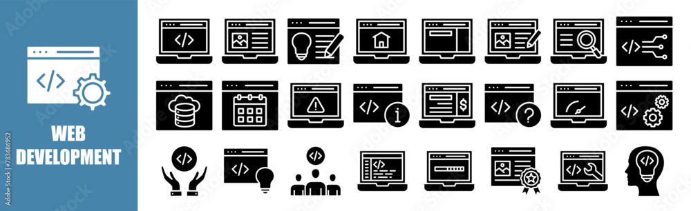 Wall mural web development icon set for design elements, software, web, technology, code, application