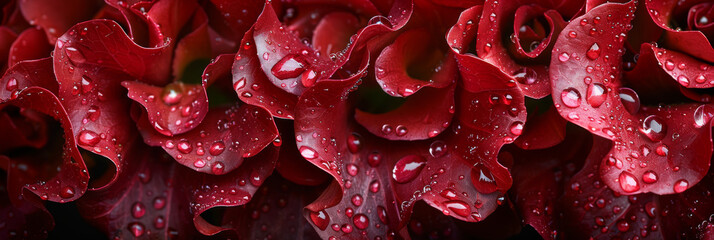 Close-Up of Dew-Kissed Red Rose Petals in Full Bloom - obrazy, fototapety, plakaty