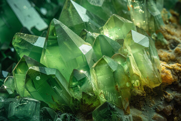 Vibrant Green Crystal Clusters Macro
