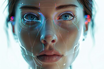 Womans face interfaced with futuristic technology