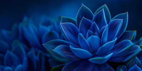 Vibrant Blue Succulent Plant Close-up in Moody Lighting