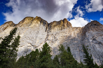 Fototapeta na wymiar Panoramic Views of the Majestic Dolomites near Canazei on SS242