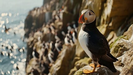 A Charming Scene of Colorful Puffins Gathering Together