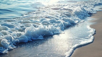 White ocean waves on the beach on a romantic morning. AI generated - obrazy, fototapety, plakaty