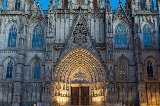 Barcelona, Spain: The Cathedral of the Holy Cross and Saint Eulalia, in the evening light