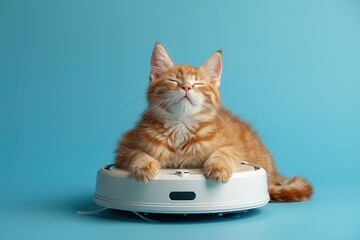 cat on a robot hoover