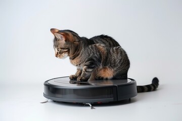 cat on a robot hoover