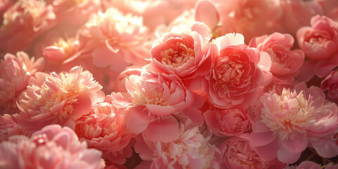 Blossoming Pink Peonies in Soft Light