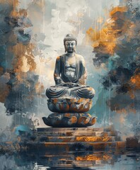 Buddha statue sitting on top of water
