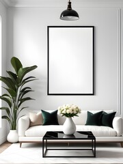 Mockup poster frame in minimalist style living room interior background, interior mockup design, frame mockup