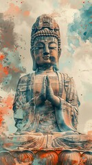 Buddha statue painting with clouds in background