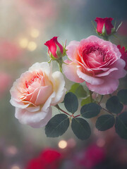 ethereal dreamy roses with bokeh background and with copy space  