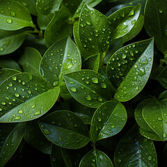 Fototapeta premium green leaves with drops of water