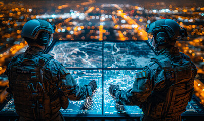 Military Specialists Analyze Enemy Territory Using 3D Holographic Augmented Reality Satellite Surveillance Technology