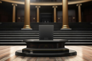 podium in a hall of justice - obrazy, fototapety, plakaty