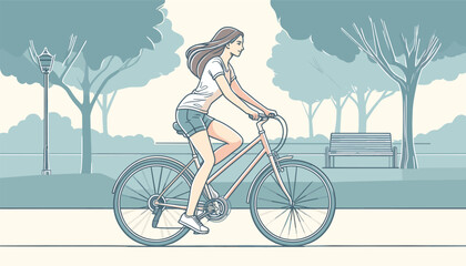 Joyful Cycling Woman Enjoying Park Scenery