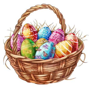 recommend clip art: easter eggs in basket illustration png isolated on white background