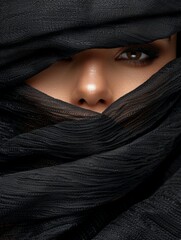 Woman with black veil covering her face