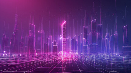 Smart city dot point connect with gradient grid line, connection technology metaverse concept generative AI