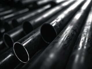 Array of black pipes in a row