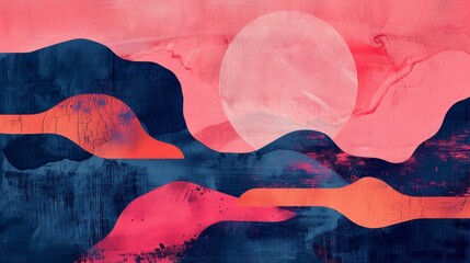 Abstract background design inspired by childhood exploration of grandparents' attic, blending ancient artifacts with folklore elements in pink and navy colors