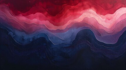 Abstract art piece inspired by tranquility under the stars. Gel in motion with spectrum hues and gravity waves. Deep navy, red, and pale pink colors contrast against negative space. - obrazy, fototapety, plakaty