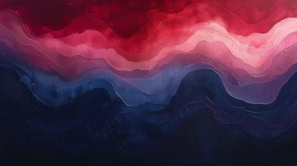 Fotobehang Abstract art piece inspired by tranquility under the stars. Gel in motion with spectrum hues and gravity waves. Deep navy, red, and pale pink colors contrast against negative space. © Thor.PJ