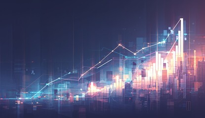 A digital illustration of financial charts and graphs, with glowing lines representing data growth on an abstract background. 