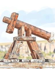 Siege engines roared to life, hurling stones at fortress walls, a testament to ancient ingenuity and brutality, closeup - obrazy, fototapety, plakaty