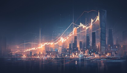 A dynamic and colorful stock market graph with glowing bar lines