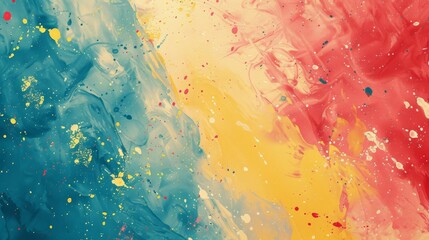 This abstract background pattern features a mix of particle nostalgia colors like Red Crayola, Naples Yellow, and Oxford Blue. - obrazy, fototapety, plakaty