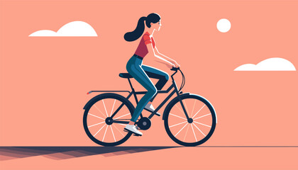 Enjoyable Bike Ride, Flat Vector Illustration