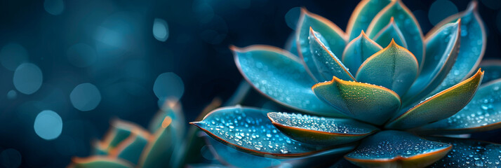 Serene Blue Succulent Plant with Dew Drops on Dark Background