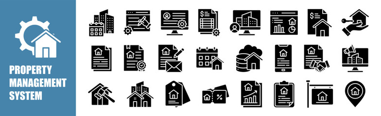 Property Management System icon set for design elements	,business, technology, concept, home, house