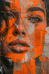 Urban Grunge: Striking Portrait Mural with Bold Orange Accents