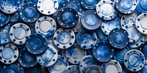 Assorted Blue and White Ceramic Plates and Bowls Stack