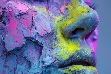 Vibrant Neon Paint on Textured Abstract Sculpture Close-Up