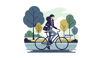 Cyclist enjoying leisurely ride through lush park