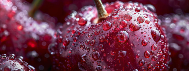 Fresh Dewy Cherries Close-Up: Vibrant and Juicy Fruit Macro
