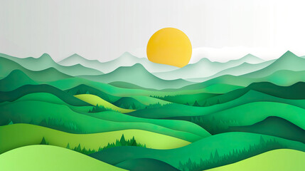 Obraz premium Landscape and ecofriendly Paper artwork sun mountain environment scene.