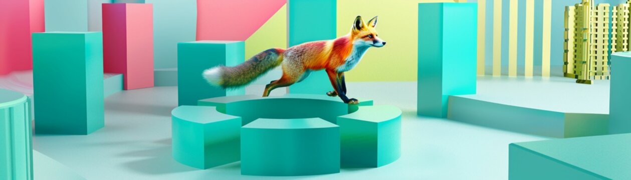 A fox navigating a maze towards a trophy, embodying cunning strategies in business ventures