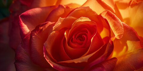 Naklejka premium Vibrant Bi-Color Rose in Warm Sunlight - A Symbol of Passion and Beauty