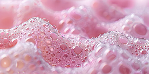 Pink Bubble Bath Foam Close-Up with Dew Drops - obrazy, fototapety, plakaty