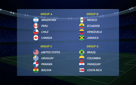 American tournament 2024 all groups. Soccer cup broadcast graphic template.